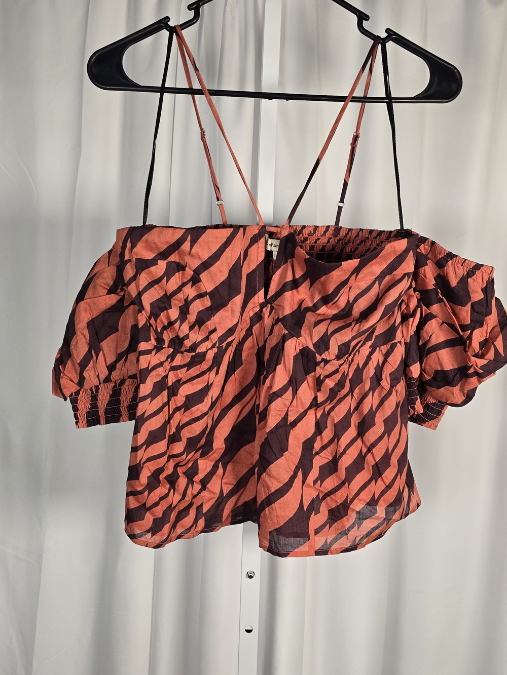 Anthropologie Du Paradis Crop Top Shirt Orange Brown  NWT Off Shoulder Small